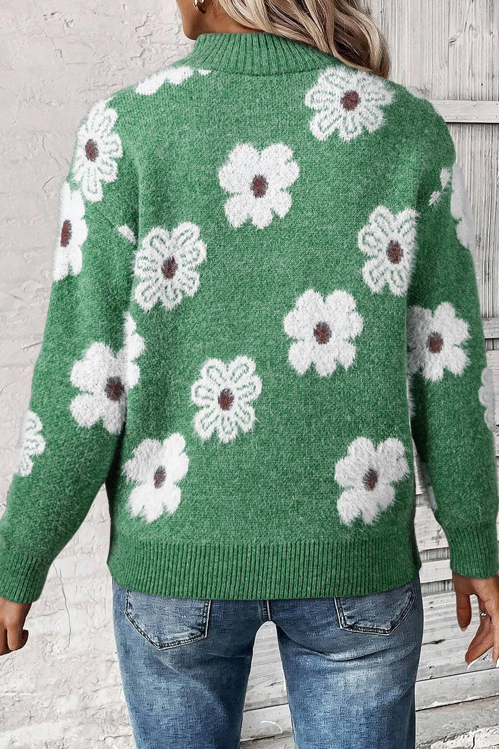 Sweater Met Halve Rits en Bloemenprint voor Dames