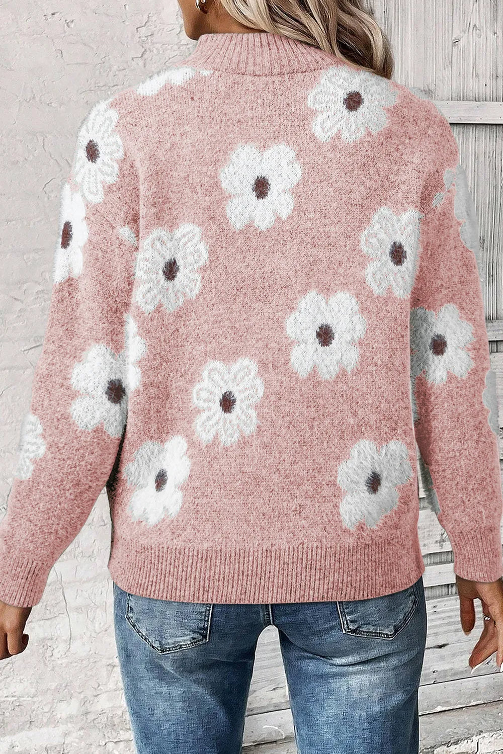 Sweater Met Halve Rits en Bloemenprint voor Dames