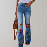 Denim spijkerbroek met bloemenpatroon en stretch flare broek voor dames 