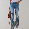 Denim spijkerbroek met bloemenpatroon en stretch flare broek voor dames 