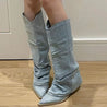 model draagt elegante knie laarzen voor vrouwen dames cowboy boots