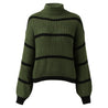 model draagt comfortabele turtleneck sweater coltrui van wol voor dames met strepen en lange mouwen 