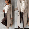 model draagt elegante trenchcoat jas voor dames lange jas met nopen wind en waterdicht winterjas voor dames