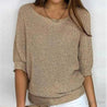 model draagt elegante gebreide dames sweater met halve mouwen voor de herfst en winter dames trui