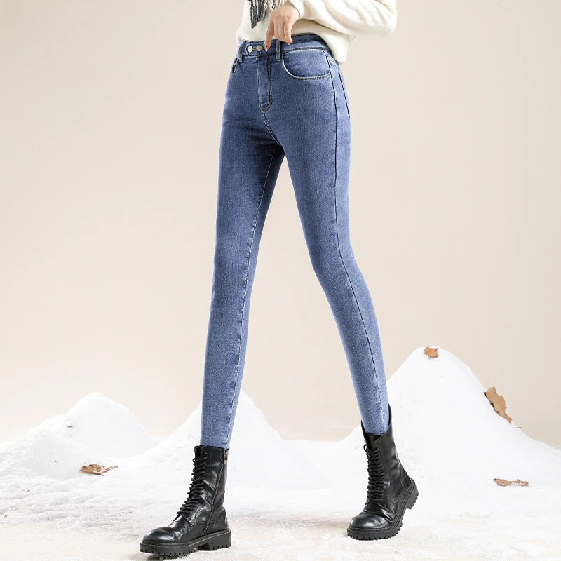 Gevoerde Dames Winterjeans met Hoge Taille – Warm, Comfortabel en Stijlvol